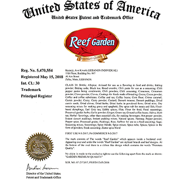 TradeMark ReefGarden - Certificate USA